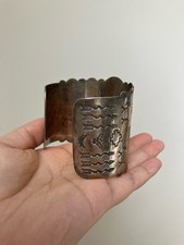 Old Fred Harvey Era Navajo Thunderbird Stamped Sterling Silver Cuff Bracelet 71g - Additional view 11