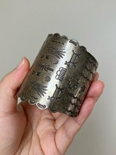 Old Fred Harvey Era Navajo Thunderbird Stamped Sterling Silver Cuff Bracelet 71g - Additional view 4