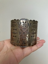 Old Fred Harvey Era Navajo Thunderbird Stamped Sterling Silver Cuff Bracelet 71g - Additional view 7