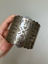 Old Fred Harvey Era Navajo Thunderbird Stamped Sterling Silver Cuff Bracelet 71g