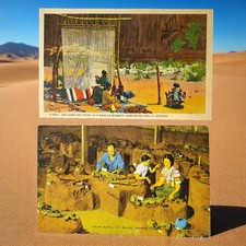 Two Native American Color Postcards Unused Fred Harvey Navajo AZ & Salina Kansas