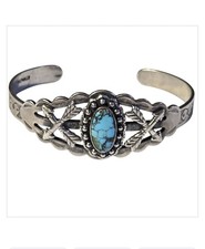 FRED HARVEY ERA 1950s Navajo Sterling Silver Turquoise Crossed Arrows Bracelet  - Additional view 4