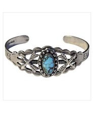 FRED HARVEY ERA 1950s Navajo Sterling Silver Turquoise Crossed Arrows Bracelet  - Additional view 5
