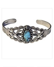 FRED HARVEY ERA 1950s Navajo Sterling Silver Turquoise Crossed Arrows Bracelet 