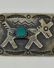 Navajo STERLING SILVER Turquoise Stamped Fred Harvey Era Pendant DOG TAG CHARM - Additional view 1