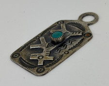 Navajo STERLING SILVER Turquoise Stamped Fred Harvey Era Pendant DOG TAG CHARM - Additional view 3