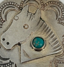 Vtg Navajo STERLING Turquoise HORSE HEAD Fred Harvey Era Pendant DOG TAG CHARM - Additional view 3