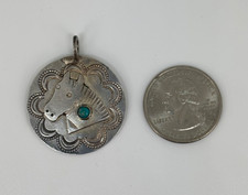 Vtg Navajo STERLING Turquoise HORSE HEAD Fred Harvey Era Pendant DOG TAG CHARM - Additional view 5