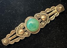 Vintage Navajo Sterling Silver Turquoise Bar Pin Fred Harvey Era - Additional view 1