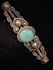 Vintage Navajo Sterling Silver Turquoise Bar Pin Fred Harvey Era - Additional view 2