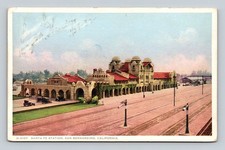 Vintage Santa Fe Station San Bernardino CA Postcard Fred Harvey 1932