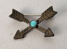 Awesome Fred Harvey House Era Small Navajo Turquoise Sterling Crossed Arrows Pin