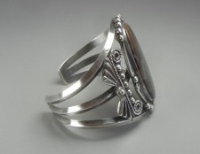 Fred Harvey Era Cuff Bracelet Sterling Silver Petrified Wood Jasper Wide Navajo - Additional view 1
