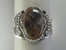 Fred Harvey Era Cuff Bracelet Sterling Silver Petrified Wood Jasper Wide Navajo