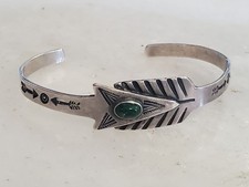Fred Harvey Era Sterling 925 Navajo Green Turquoise Arrow Cuff Bracelet 5