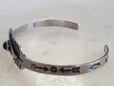 Fred Harvey Era Sterling 925 Navajo Green Turquoise Arrow Cuff Bracelet 5