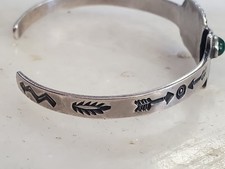 Fred Harvey Era Sterling 925 Navajo Green Turquoise Arrow Cuff Bracelet 5