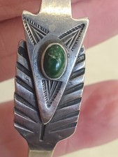 Fred Harvey Era Sterling 925 Navajo Green Turquoise Arrow Cuff Bracelet 5