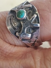 Fred Harvey Era Sterling 925 Stamped Turquoise Dog Ring Size 5.5 - Additional view 1