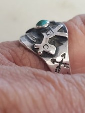 Fred Harvey Era Sterling 925 Stamped Turquoise Dog Ring Size 5.5 - Additional view 2