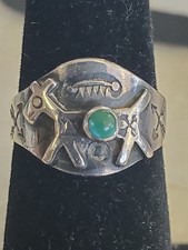 Fred Harvey Era Sterling 925 Stamped Turquoise Dog Ring Size 5.5