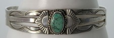 Fred Harvey Era Old Pawn Navajo Handwrought Symbol Stamped Turquoise Bracelet - Additional view 3