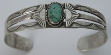 Fred Harvey Era Old Pawn Navajo Handwrought Symbol Stamped Turquoise Bracelet