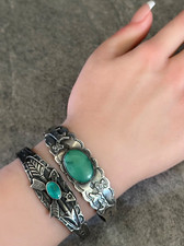 OLD FRED HARVEY ERA Navajo CROSSED ARROWS Turquoise  Sterling silver Bracelet - Additional view 1