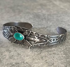 OLD FRED HARVEY ERA Navajo CROSSED ARROWS Turquoise  Sterling silver Bracelet - Additional view 2