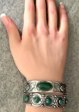 OLD EARLY FRED HARVEY ERA Navajo Turquoise THUNDERBIRD CYCLONE Sterling Bracelet - Additional view 1