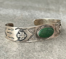 OLD EARLY FRED HARVEY ERA Navajo Turquoise THUNDERBIRD CYCLONE Sterling Bracelet - Additional view 2