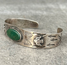 OLD EARLY FRED HARVEY ERA Navajo Turquoise THUNDERBIRD CYCLONE Sterling Bracelet - Additional view 3
