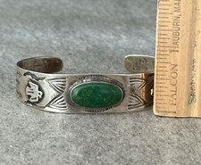 OLD EARLY FRED HARVEY ERA Navajo Turquoise THUNDERBIRD CYCLONE Sterling Bracelet - Additional view 8