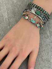 Old Vintage Fred Harvey Era Navajo Turquoise REPOUSSE Sterling silver Bracelet - Additional view 4