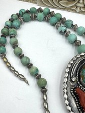 Old Pawn Navajo Sterling Silver Coral Royston Turquoise Fred Harvey Era Pendant - Additional view 4