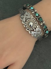 Vintage FRED HARVEY ERA Navajo CONCHO DOME CROSSED ARROW Sterling Bracelet 7 in - Additional view 4