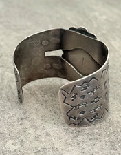 OLD Fred Harvey Era Navajo Turquoise Cluster Sterling Bracelet 65.3g 7.5 in - Additional view 5