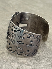 OLD Fred Harvey Era Navajo Turquoise Cluster Sterling Bracelet 65.3g 7.5 in - Additional view 6