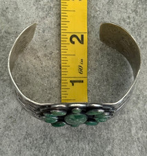 OLD Fred Harvey Era Navajo Turquoise Cluster Sterling Bracelet 65.3g 7.5 in - Additional view 10