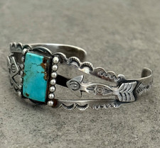 Fred Harvey Era Navajo Turquoise ARROWS Split shank Sterling Bracelet 7 in - Additional view 3