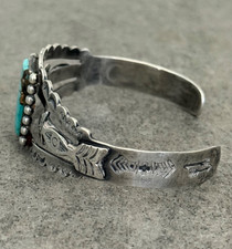 Fred Harvey Era Navajo Turquoise ARROWS Split shank Sterling Bracelet 7 in - Additional view 5