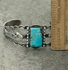 Fred Harvey Era Navajo Turquoise ARROWS Split shank Sterling Bracelet 7 in - Additional view 9