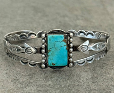 Fred Harvey Era Navajo Turquoise ARROWS Split shank Sterling Bracelet 7 in