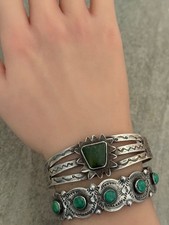 Early  Fred Harvey Era Navajo Turquoise Gila monster silver Bracelet 6.75 in - Additional view 1