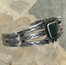 Early  Fred Harvey Era Navajo Turquoise Gila monster silver Bracelet 6.75 in - Additional view 3
