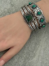 Early  Fred Harvey Era Navajo Turquoise Gila monster silver Bracelet 6.75 in - Additional view 4