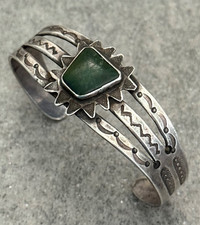 Early Fred Harvey Era Navajo Turquoise Gila monster silver Bracelet 6.75 in