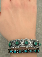 OLD Fred Harvey era Navajo/Zuni snake eye Turquoise TWISTED silver Bracelet 6.5 - Additional view 2