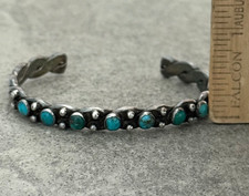 OLD Fred Harvey era Navajo/Zuni snake eye Turquoise TWISTED silver Bracelet 6.5 - Additional view 11
