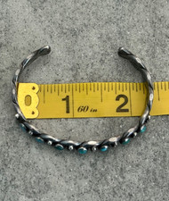 OLD Fred Harvey era Navajo/Zuni snake eye Turquoise TWISTED silver Bracelet 6.5 - Additional view 12
